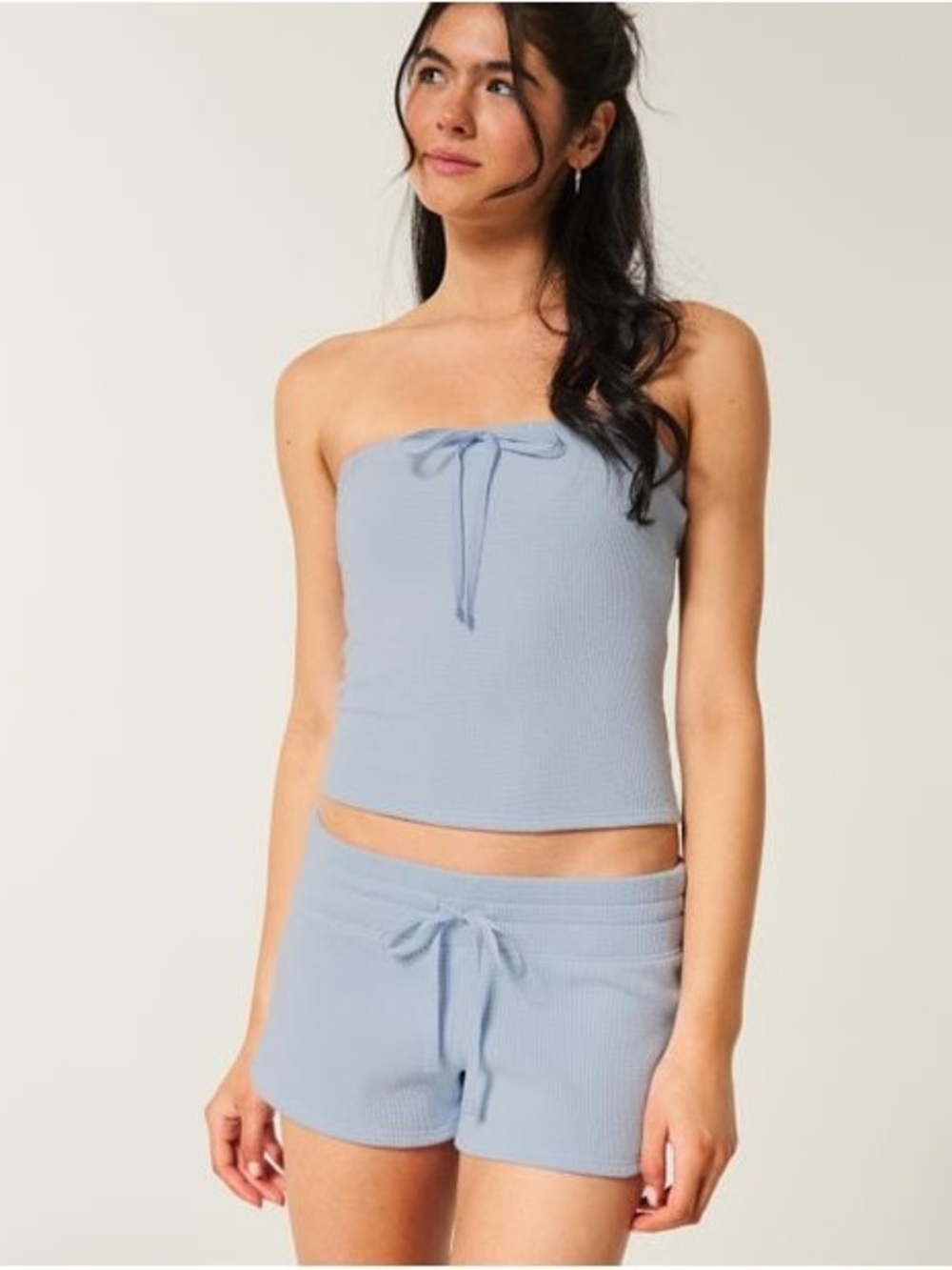 Gilly Hicks Light Blue Ribbed Strapless Tube Top with Front Tie